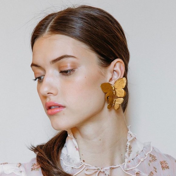 Gold Butterfly Earrings - Picture 3 of 5